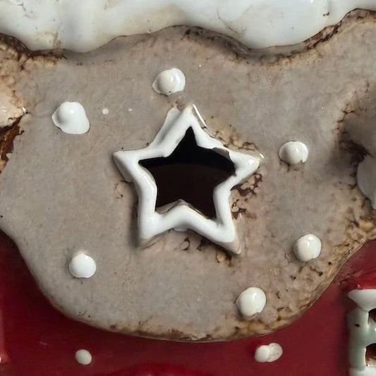 Portacandela Casetta di Natale rossa 18,5x19 cm (IMPERFETTO)
