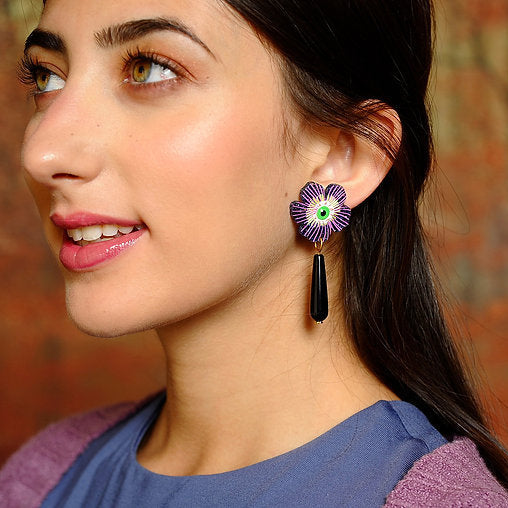 orecchini fiore glitter viola