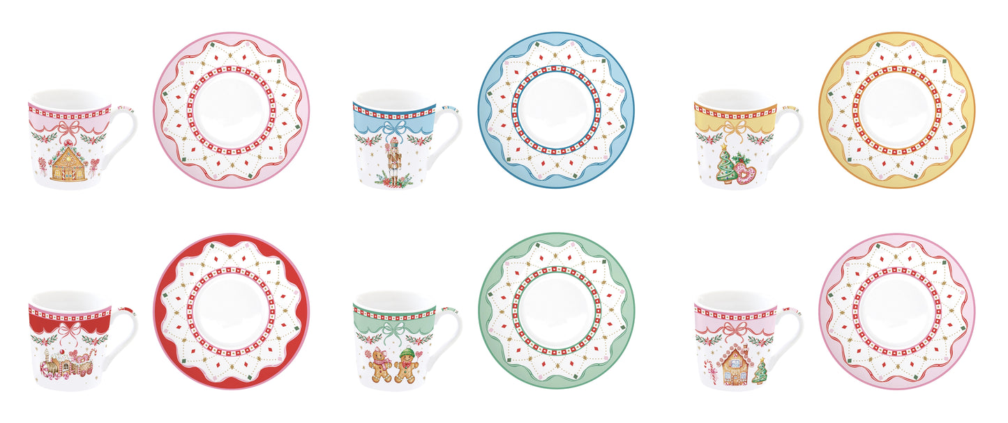 set 6 tazzine caffè con piattino idea regalo natale
