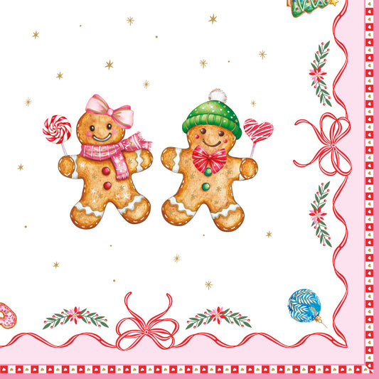 tovaglioli di carta con cornice rosa e gingerbread man 33x33 cm