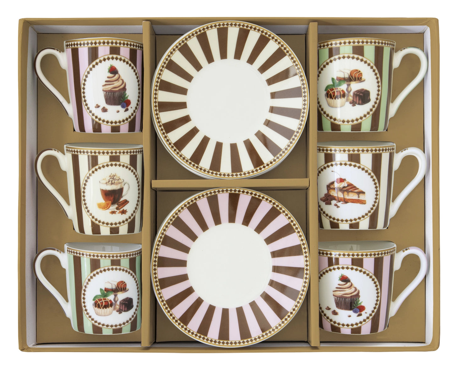set regalo 6 tazzine caffè con piattino stile retrò