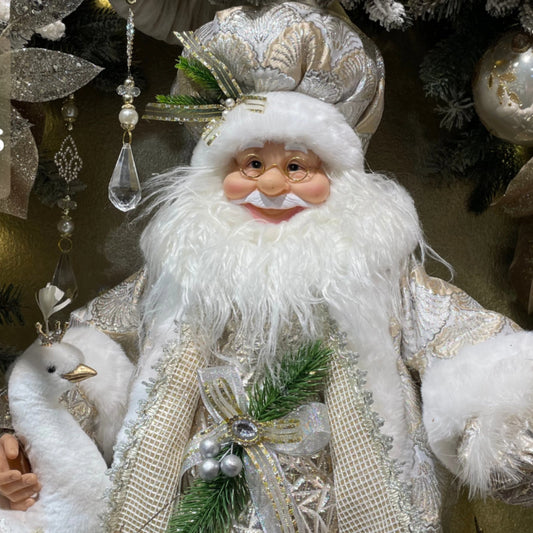 Babbo Natale con vestito bianco e oro in piedi 45 cm