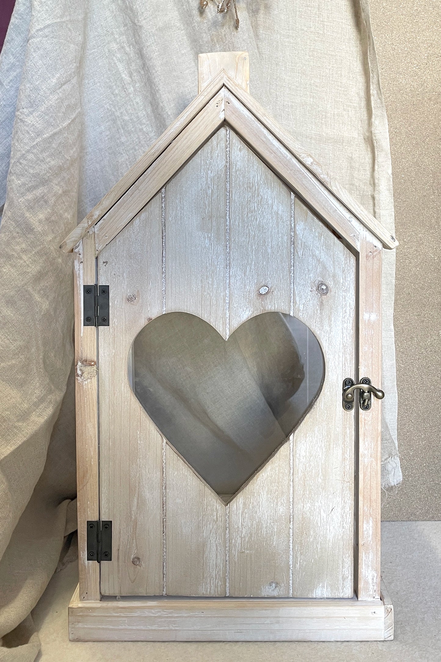 lanterna portacandele legno grande con cuore