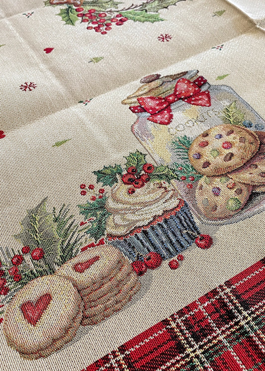 dettaglio tovaglia gobelin natalizia tartan