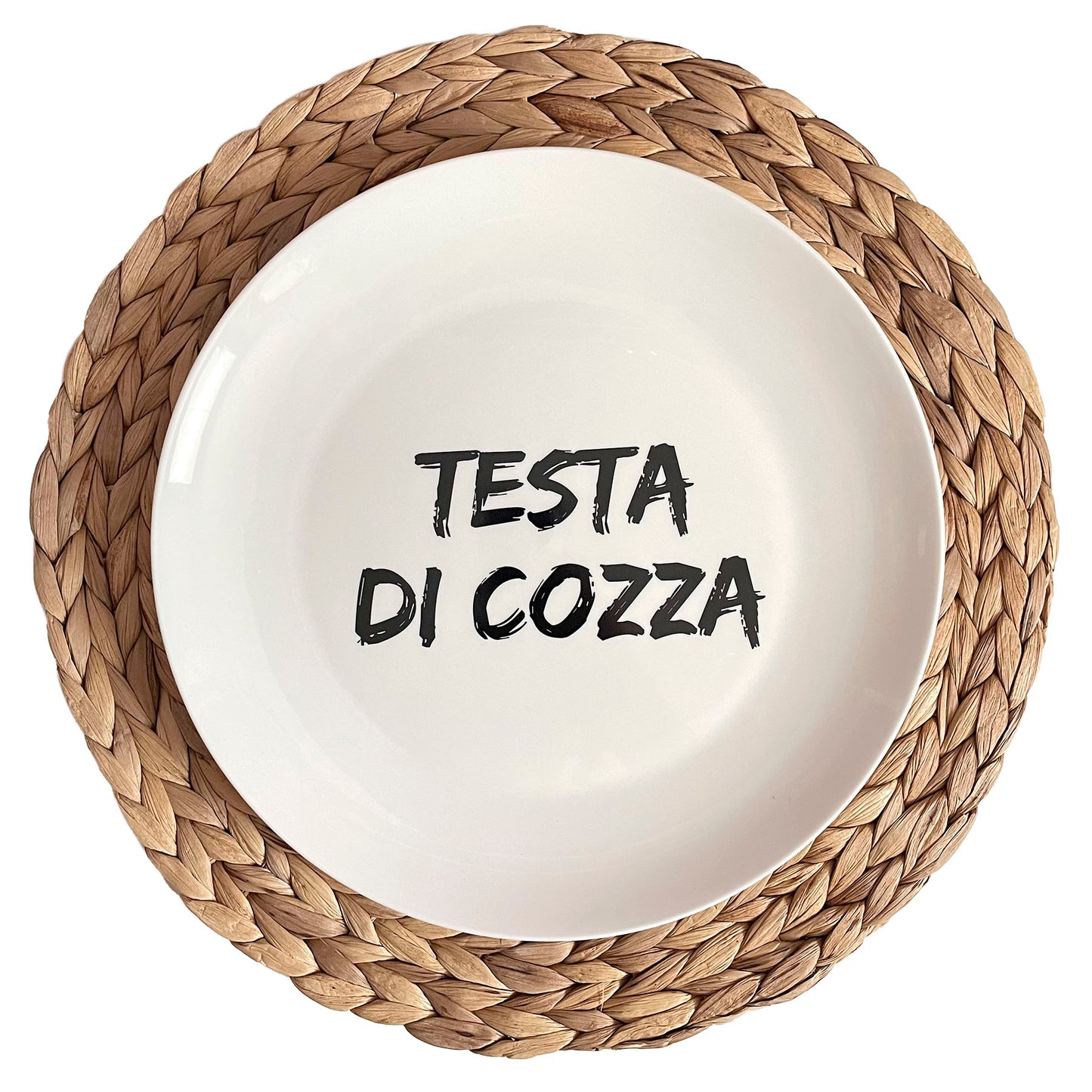 Piatto piano con scritta divertente - Testa di Cozza