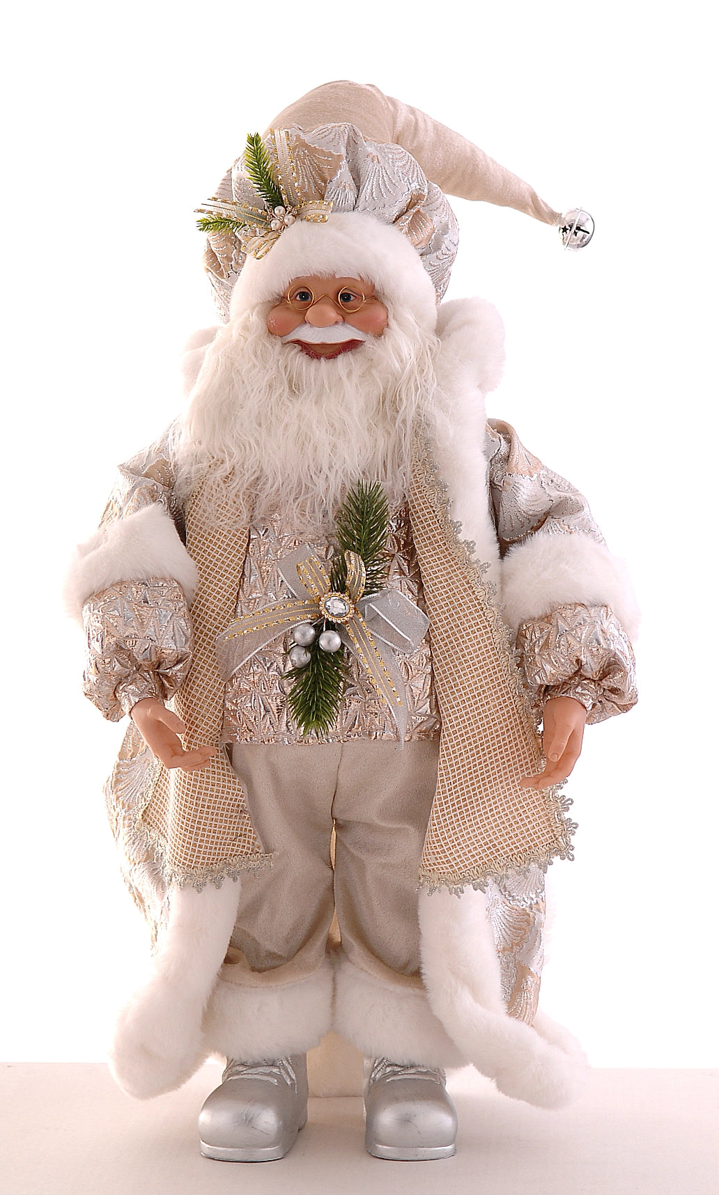 figura babbo natale in piedi 66 cm vestito bianco e oro