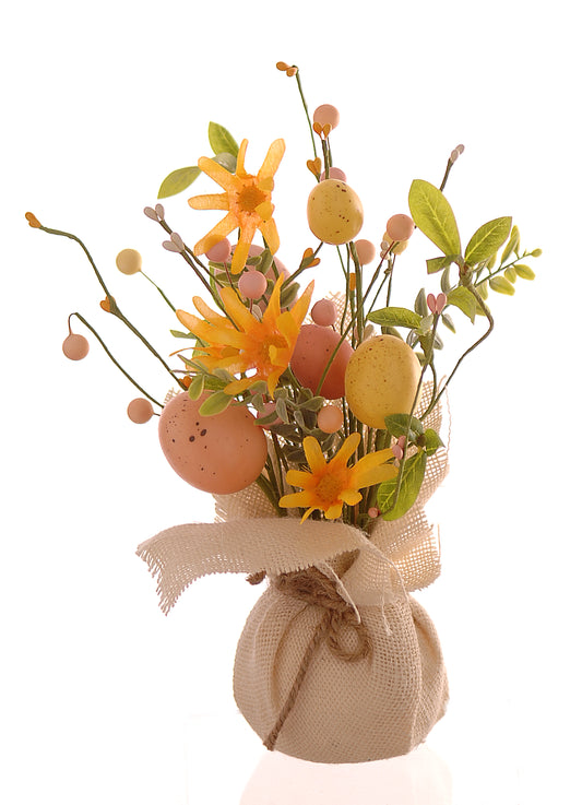 sacchetto decorativo fiori e uova pasquali gialli