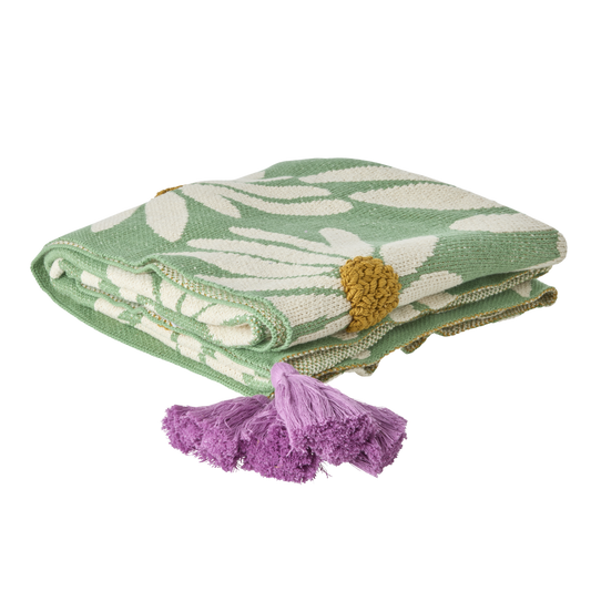coperta morbida verde con margherite rice