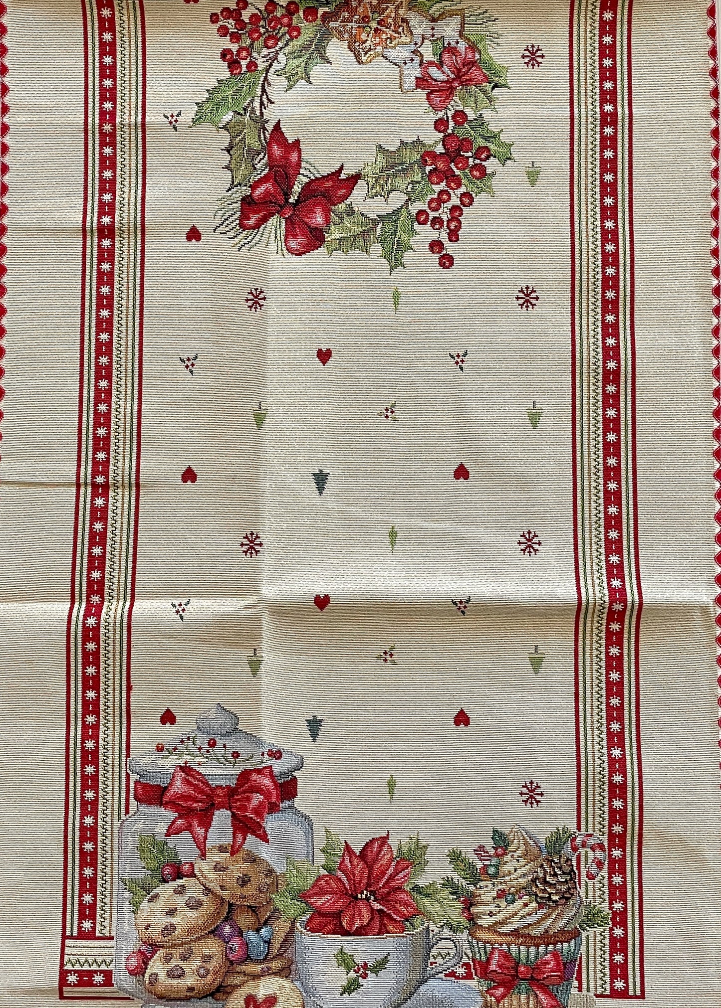 runner centrotavola fiori natalizi e dolci tessuto gobelin