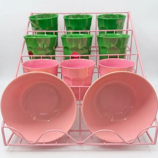 stand espositivo rosa metallo bicchieri rice