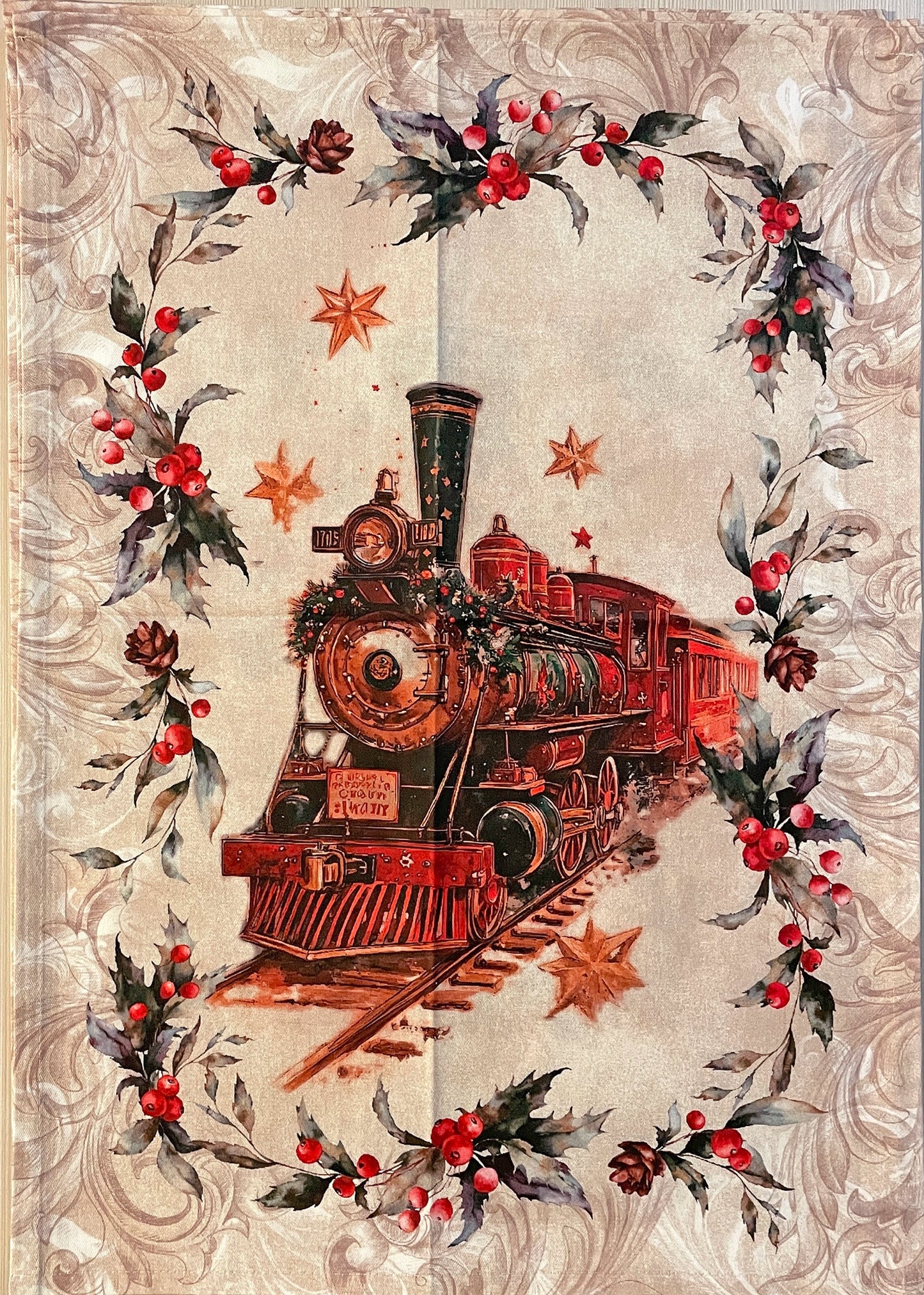 strofinaccio natalizio treno a vapore vintage