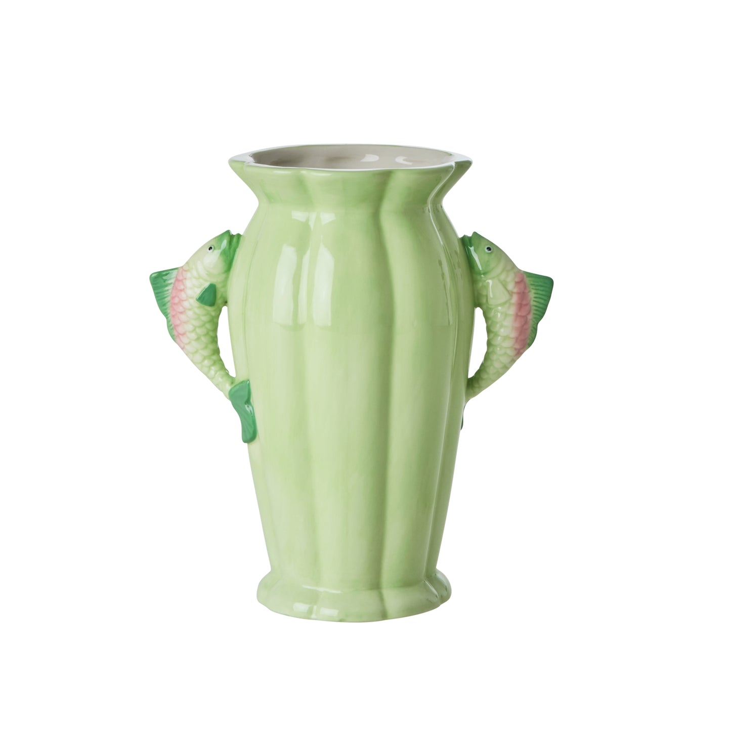 Vaso in ceramica verde con pesci
