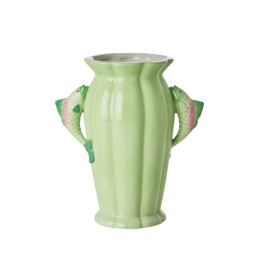 Vaso in ceramica verde con pesci