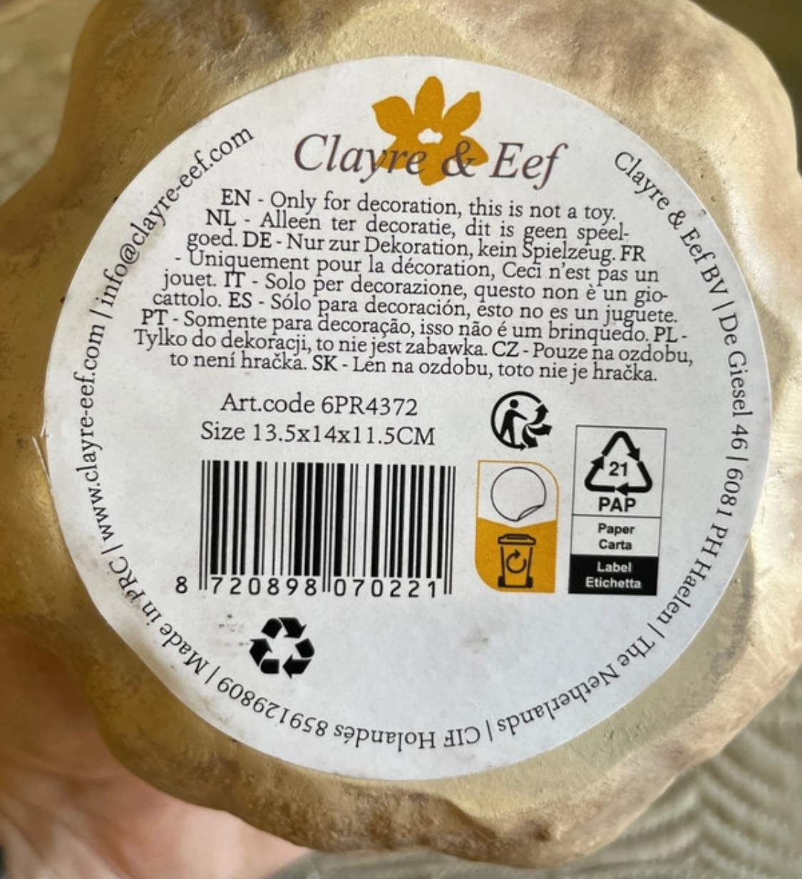 Clayre & Eef - zucca beige piccola