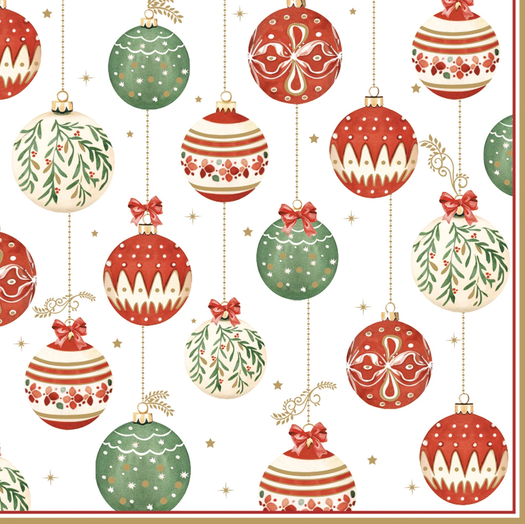 tovaglioli decorati palline di natale verde e rosso