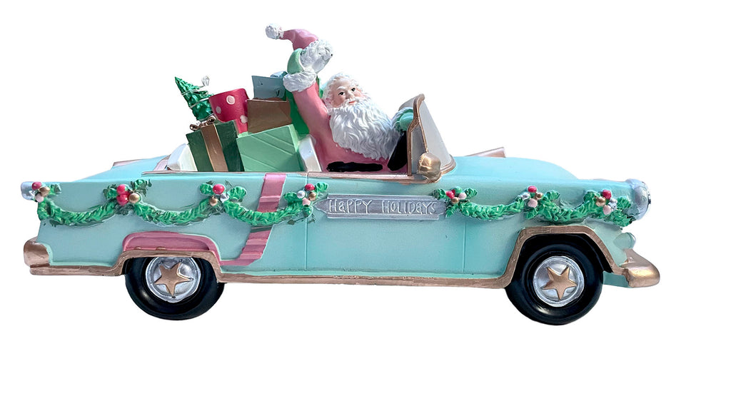 decorazione natalizia babbo natale macchina con regali