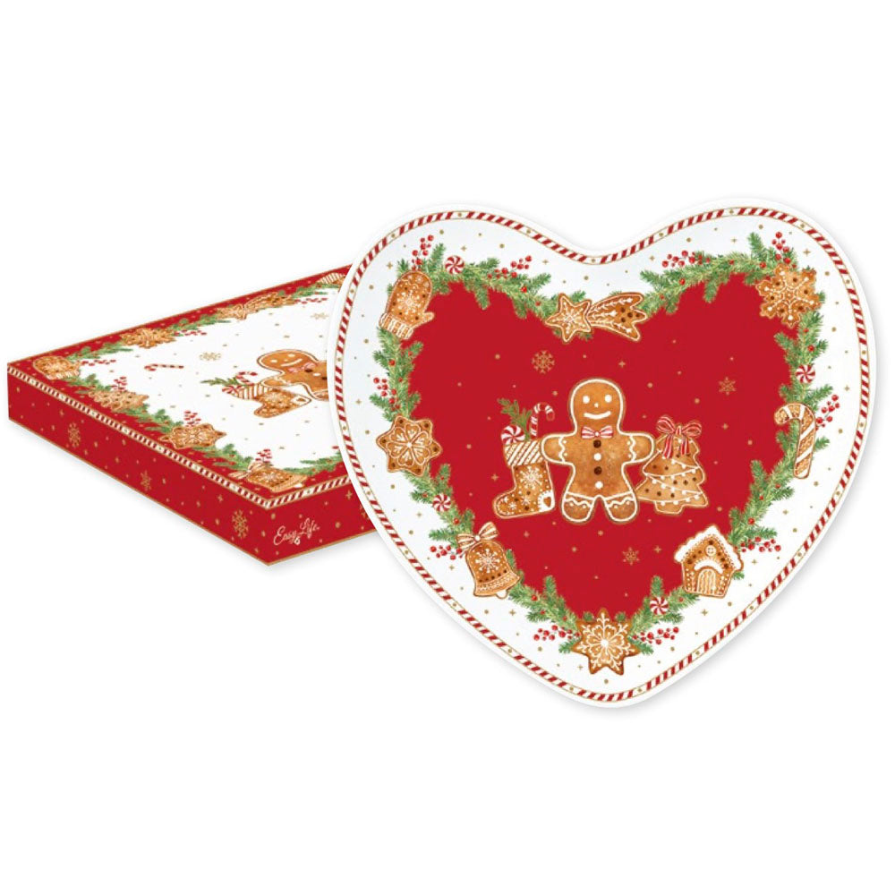 piatto natalizio forma cuore stampa gingerbread easy life