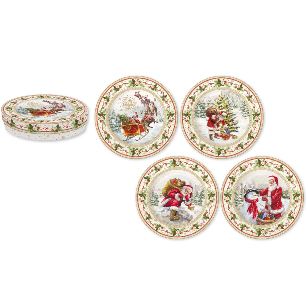 set 4 piatti dolce stile vintage babbo natale easy life