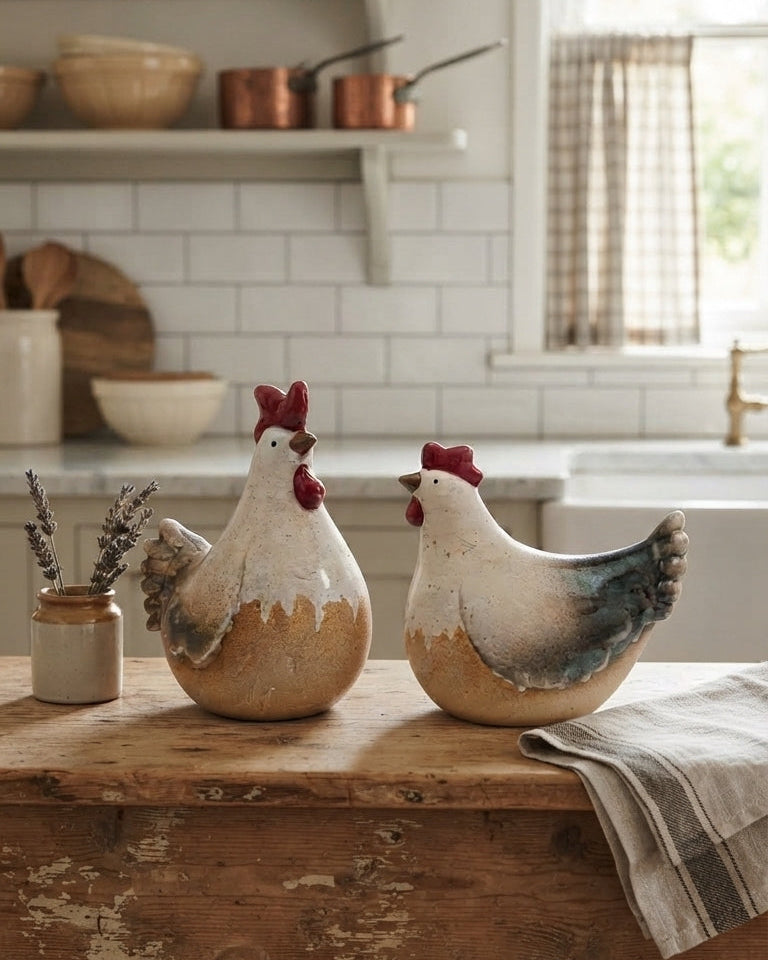 decorazione arredo casa gallo gallina ceramica