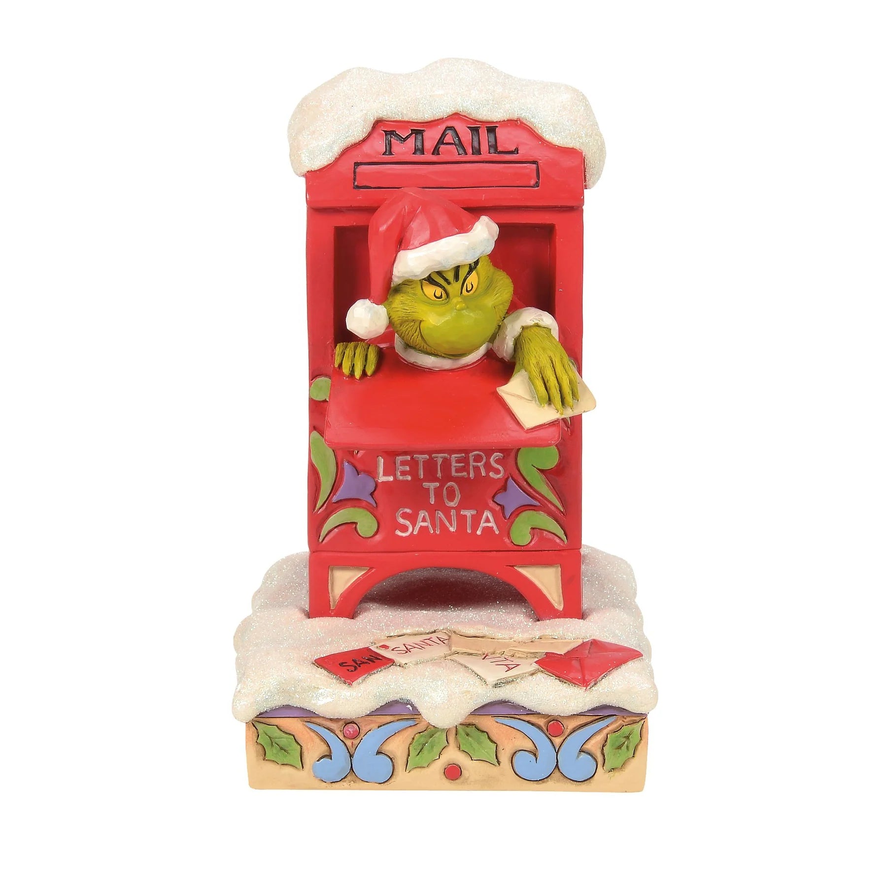 statua grinch cassetta delle lettere rossa
