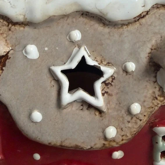 Portacandela Casetta di Natale rossa 18,5x19 cm (IMPERFETTO)