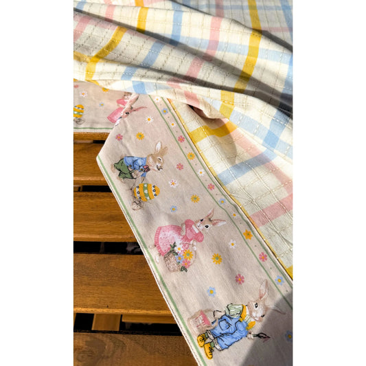 strofinaccio cotone colori pastello con bordo coniglietti