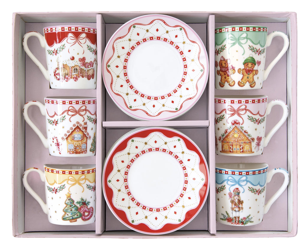 6 tazzine caffè colori pastello tema sweet christmas