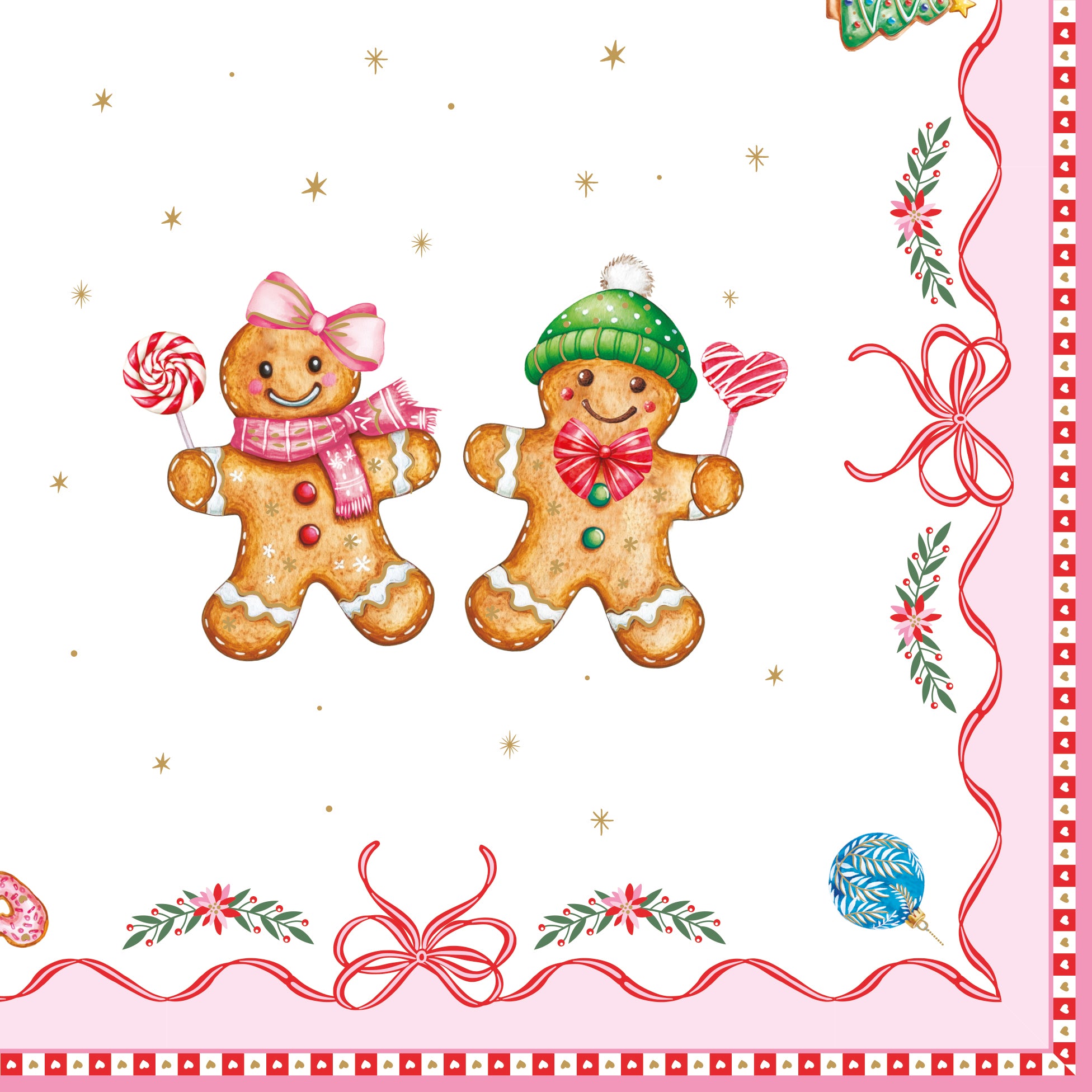 tovaglioli di carta con cornice rosa e gingerbread man 33x33 cm