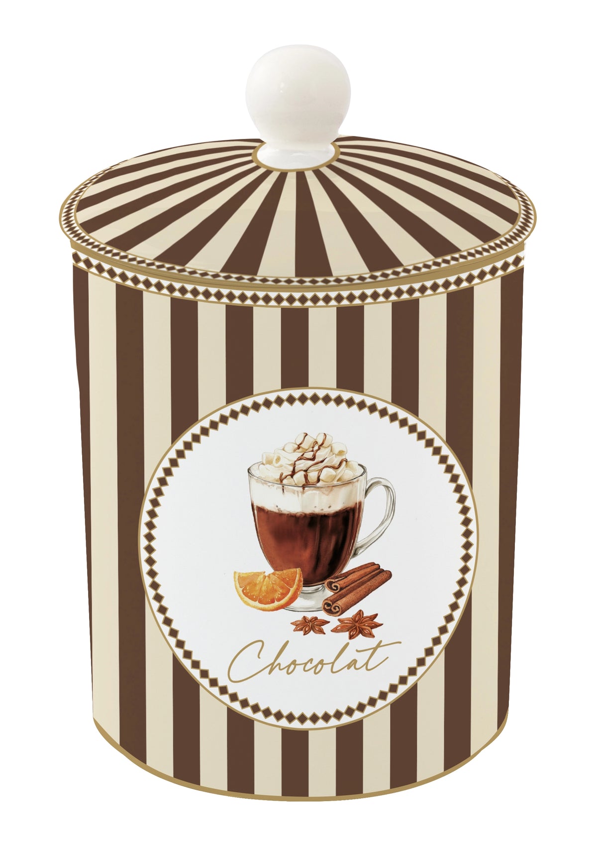 barattolo ceramica righe beige marrone retrò chocolat