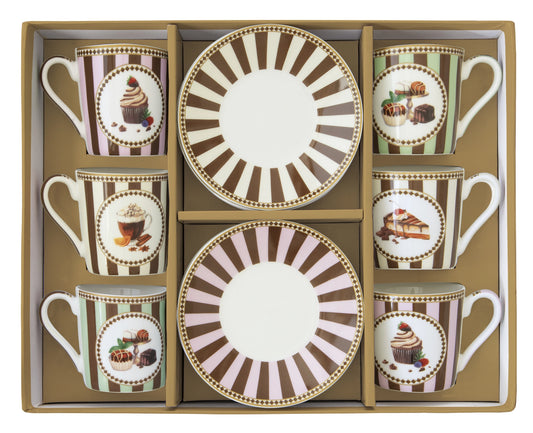 set regalo 6 tazzine caffè con piattino stile retrò