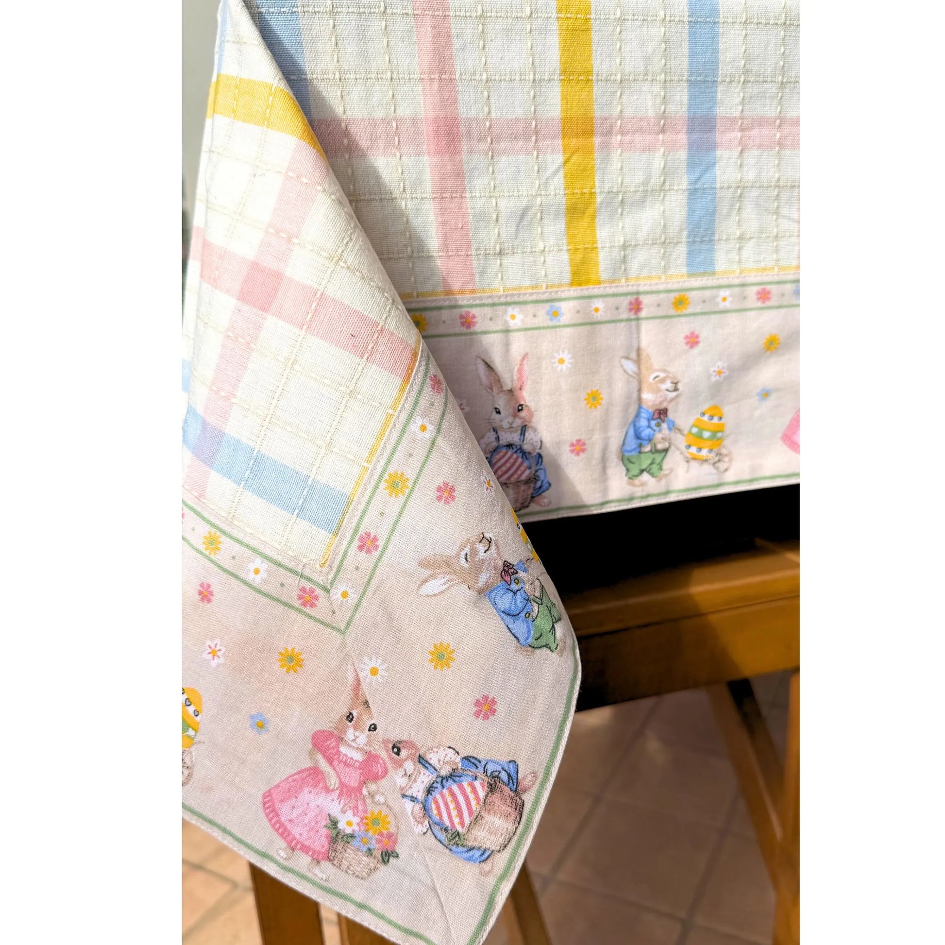 tovaglia pasqua cotone colore pastello con bordo coniglietti