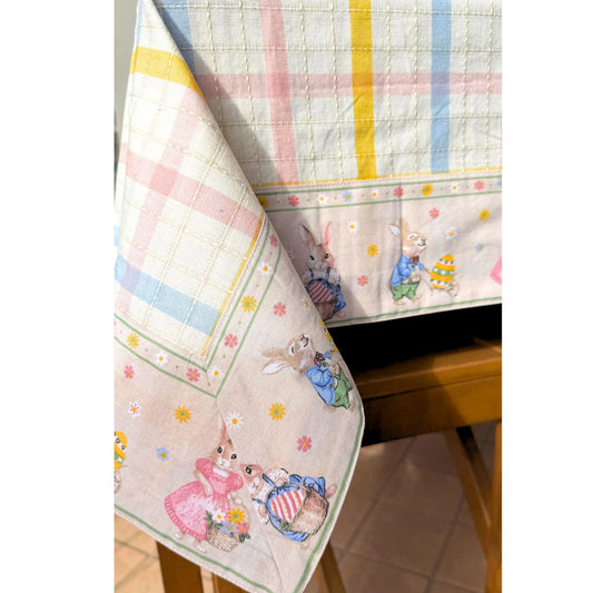 tovaglia pasqua cotone colore pastello con bordo coniglietti