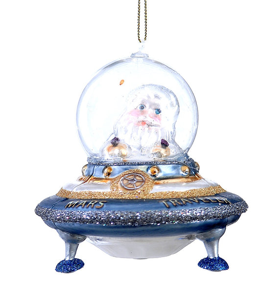 addobbo natalizio vintage babbo natale su navicella ufo blu