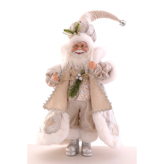 babbo natale vestito bianco e oro in piedi