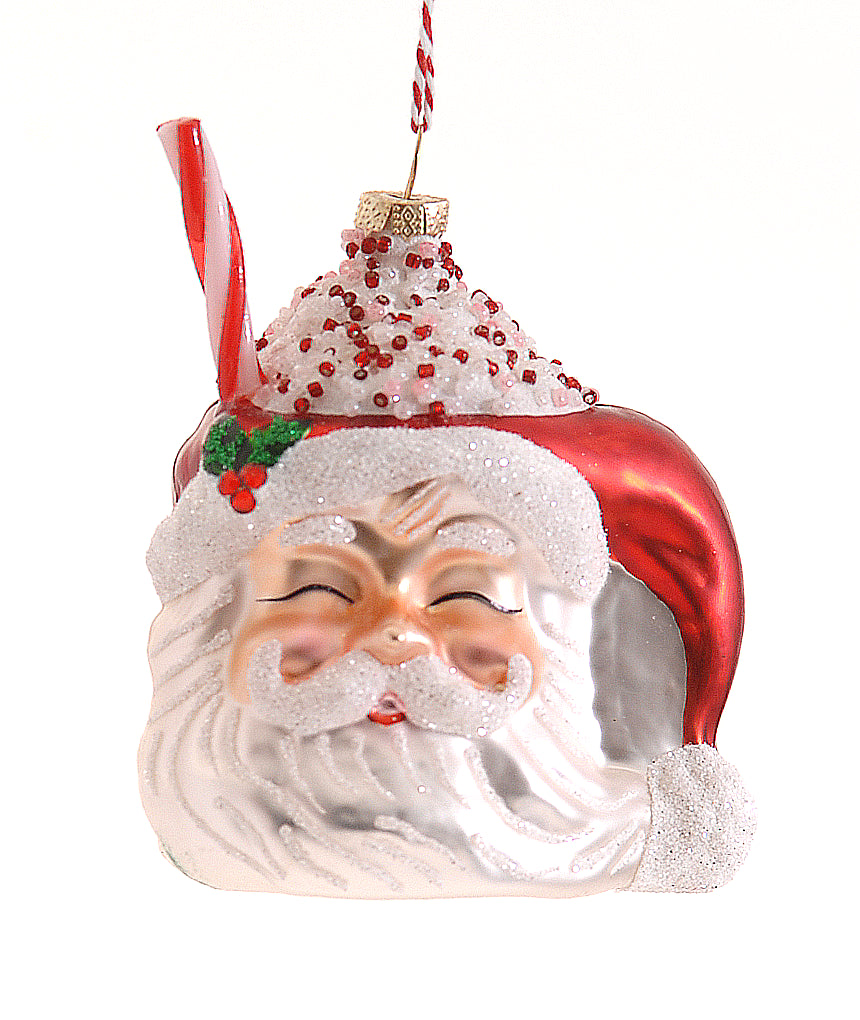 ornamento natalizio viso babbo natale vetro