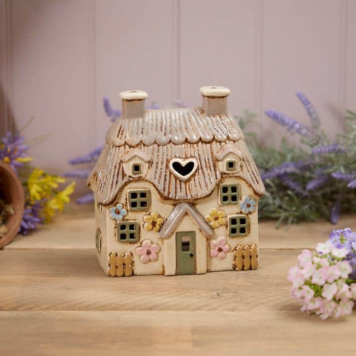 casetta porta tealights ceramica decorazione