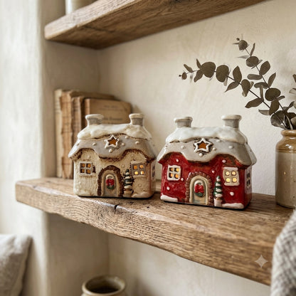 casette natalizie ceramica portacandela panna rossa