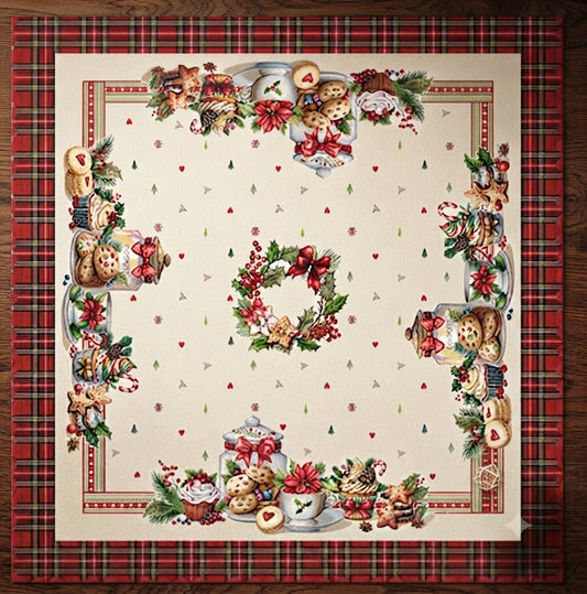 tovaglia quadrata natalizia tartan rosso gobelin