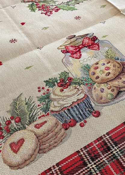 dettaglio tovaglia gobelin natalizia tartan