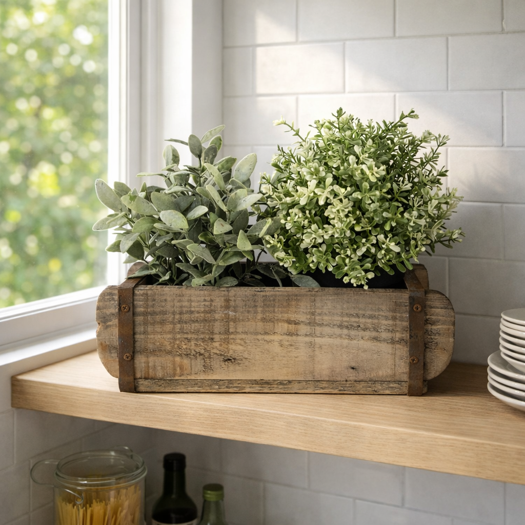 cesto rettangolare legno rustico vaso o porta oggetti