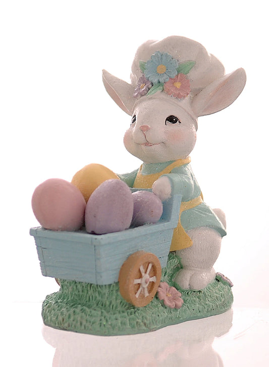 coniglietto che trasporta carretto uova colorate
