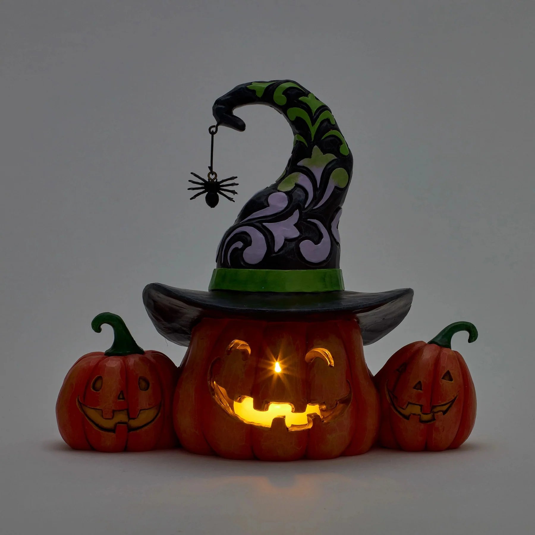 decorazione zucca halloween jim shore accesa