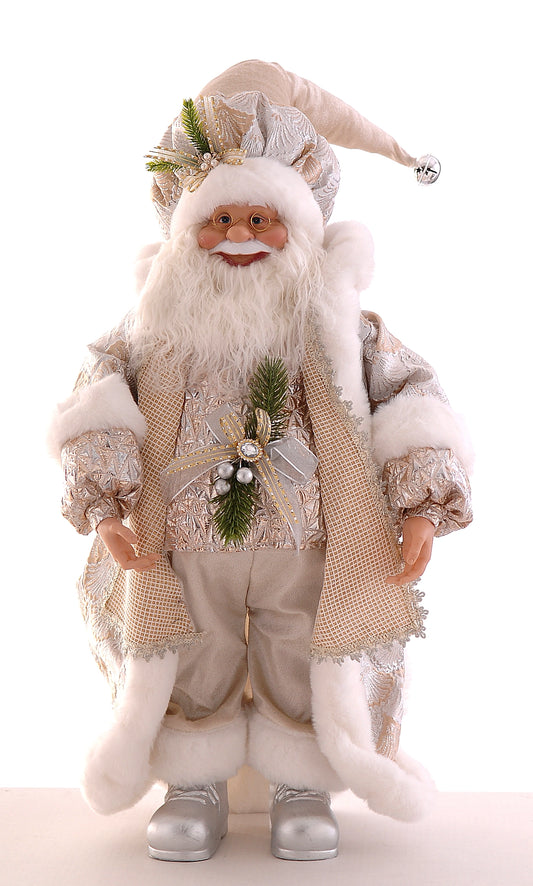 figura babbo natale in piedi 66 cm vestito bianco e oro