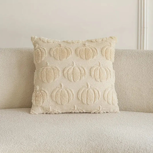 cuscino beige quadrato autunnale con zucche tessuto morbido