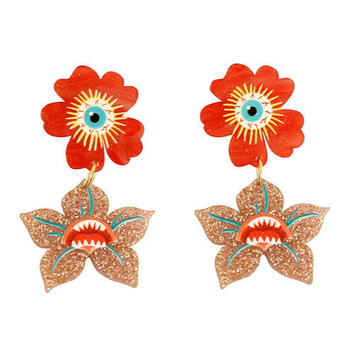orecchini artigianali dark fiore rosso