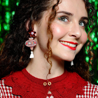 orecchini natalizi con fiori rossi glitter