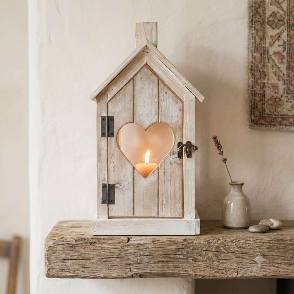 lanterna decorativa legno sbiancato cuore