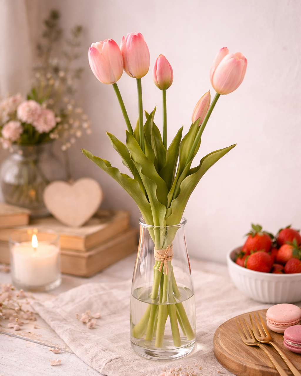 mazzo cinque tulipani rosa finti