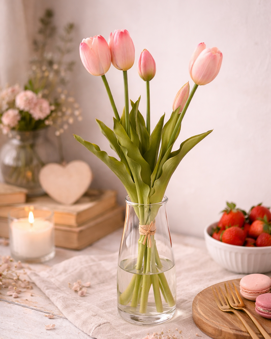 mazzo cinque tulipani rosa finti