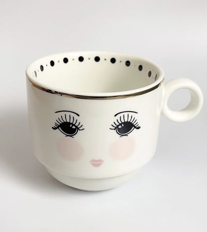 Miss Etoile - Set di 4 tazze bianche/nere per tè/cappuccino